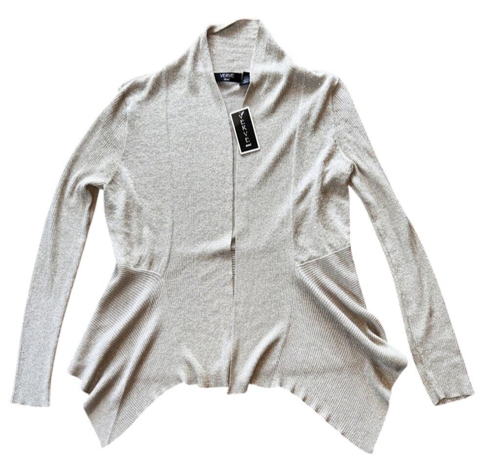 NWT Verve Ami Open Front Asymmetrical Metallic Gold Cardigan Medium